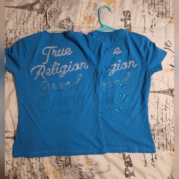 True Religion Women's Blue V-Neck Top - Picture 6 of 8